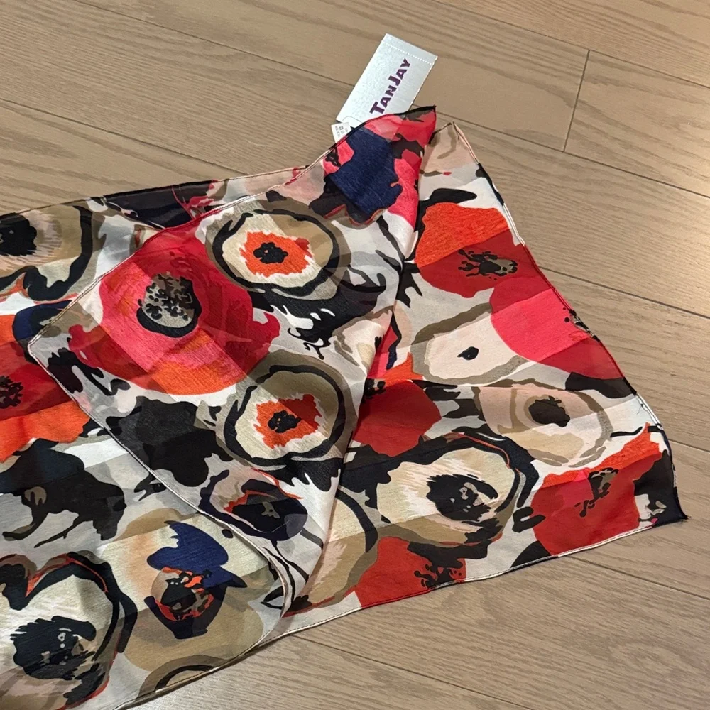 Tanjay Red, Beige, Black and Blue Floral Scarf - Picture 9 of 9